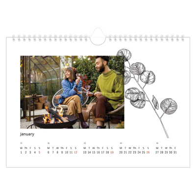 A4 Landscape Photo Calendar — Flower drawings [January]