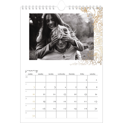 A4 Photo Calendar — Gold flower line drawings [January]